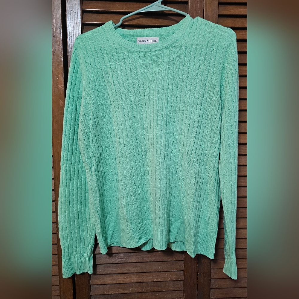 Sag Harbor Mint Green Cable Knit Sweater / Classic Pullover Knit